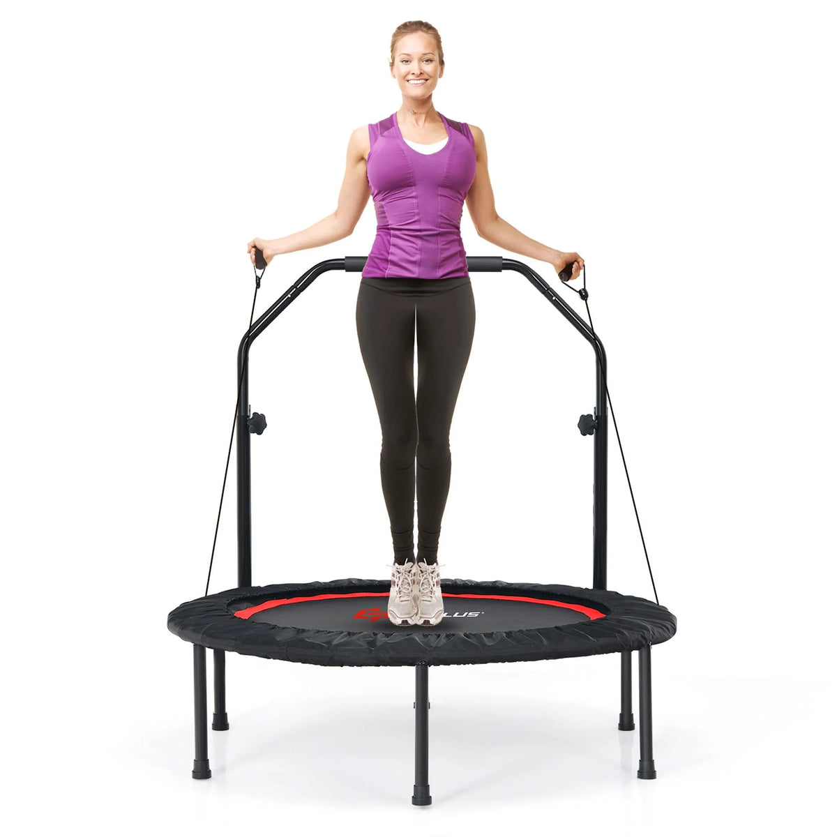 Costway 40'' Foldable Trampoline Fitness Rebounder with Resistance Bands Adjustable Home Green