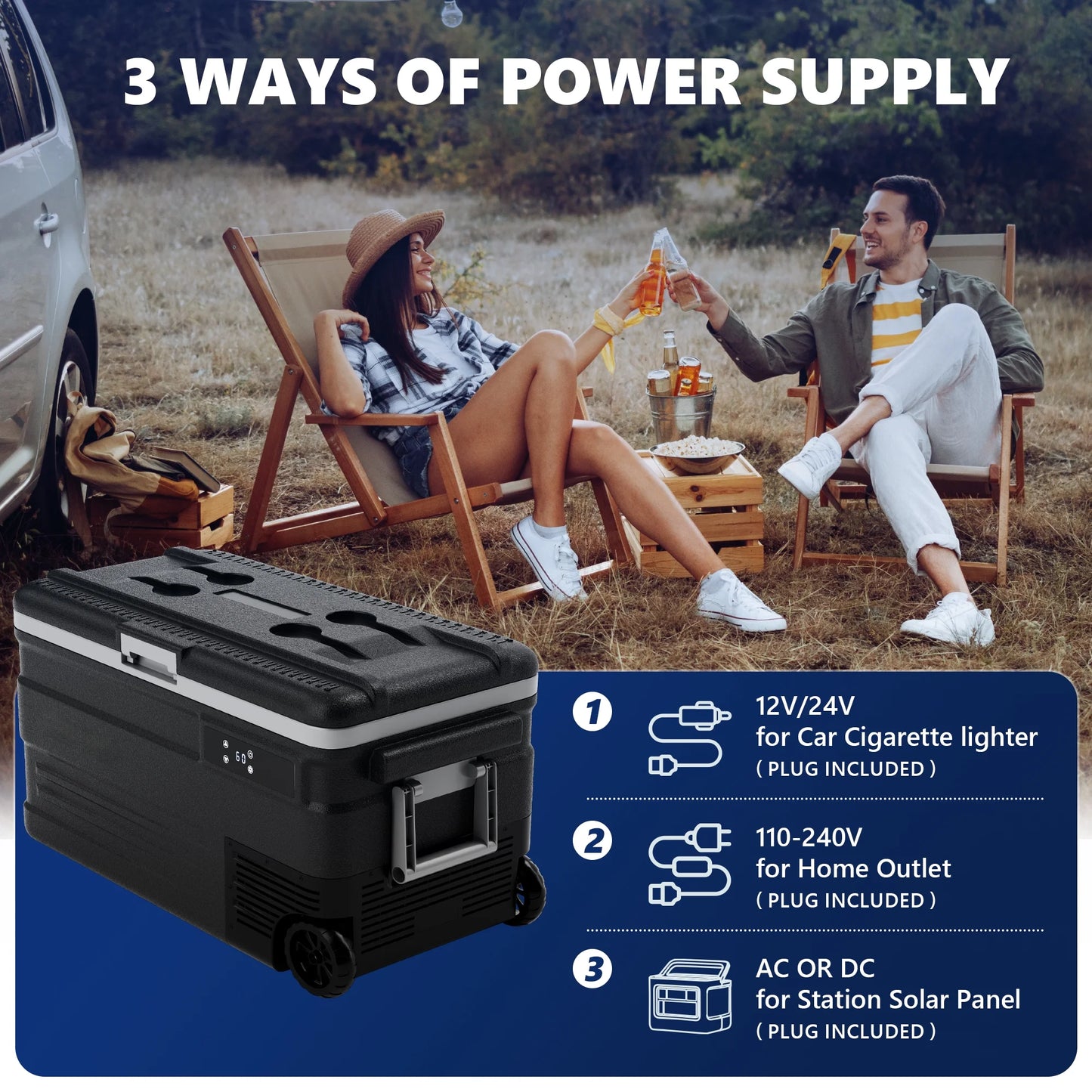 Simzlife 12 Volt Car Refrigerator, 80QT(75L) Portable RV Car Fridge with Wheels, 0℉~68℉, 12/24V DC & 110-240V AC, Black