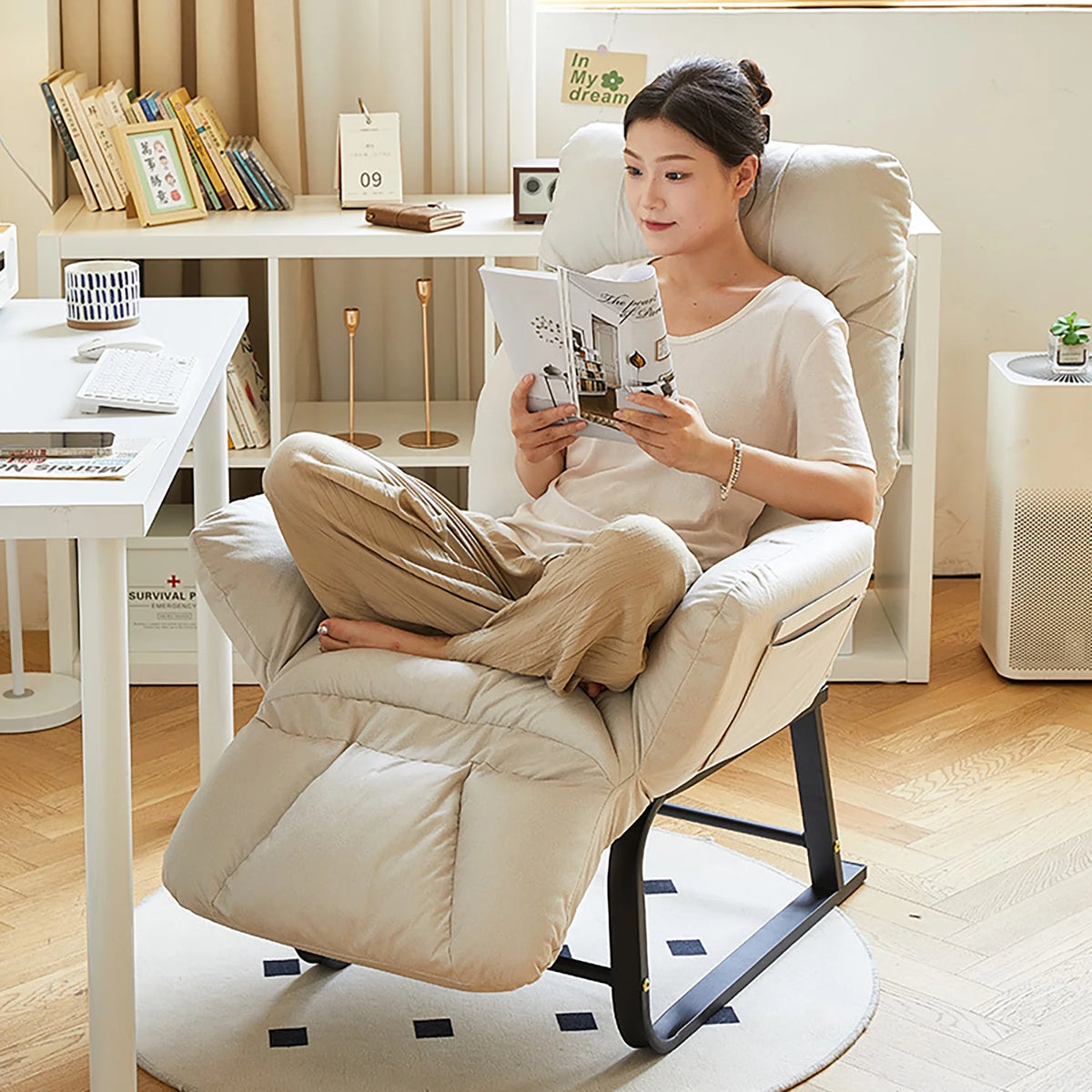 HDUTNGISN Recliner Armchair with Adjustable Backrest,White