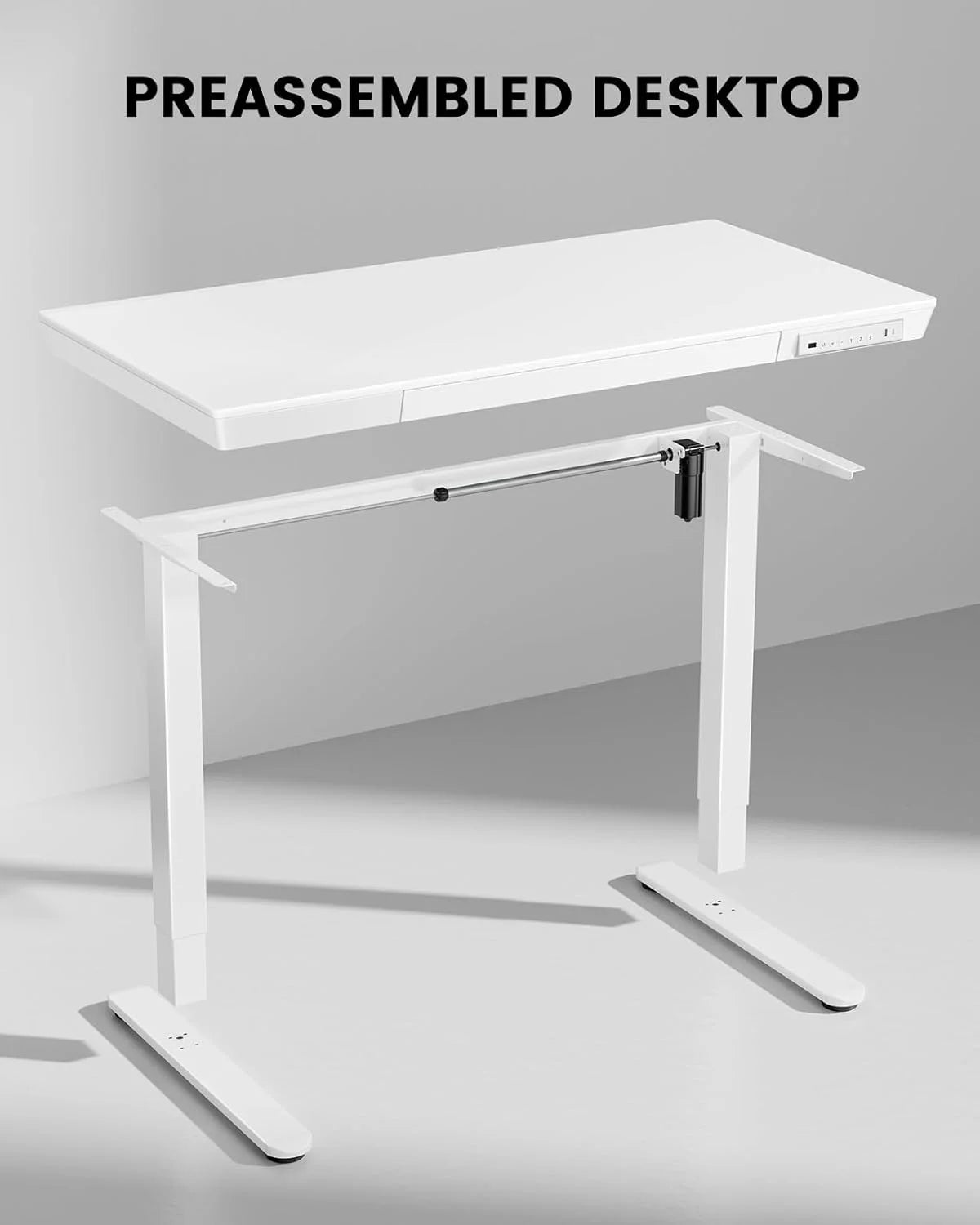 CHITOOMA Glass Top Electric Standing Desk with Drawer, 48'' x 24'' Electric Height Adjustable Desk with USB Charging Ports, Sit Stand up for Home Office