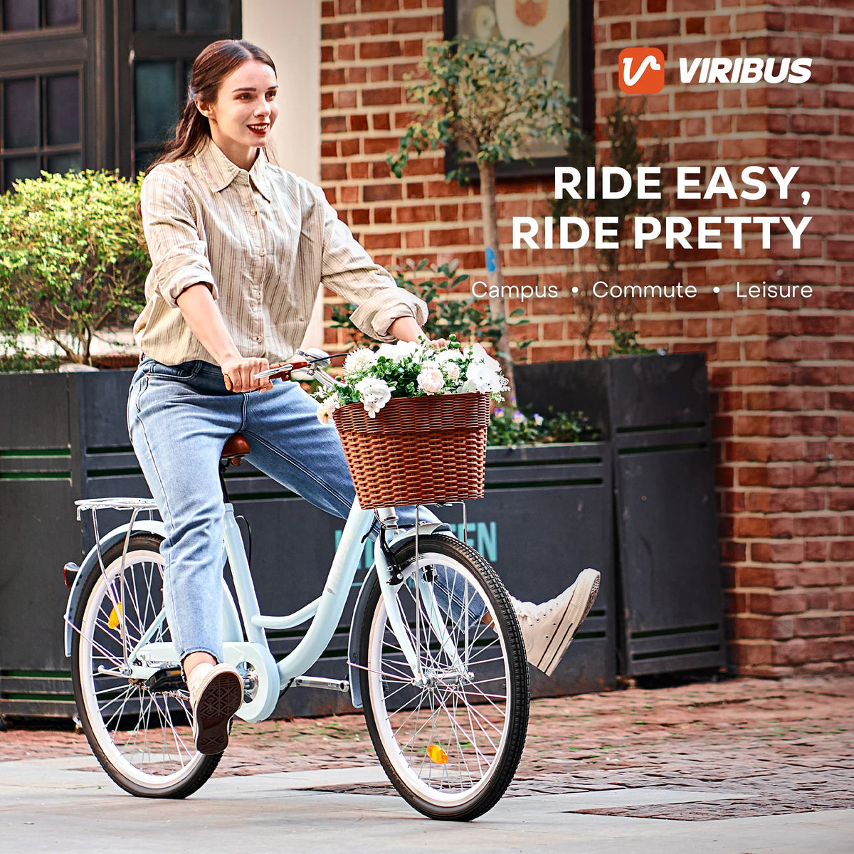 Viribus Women's Comfort Bike 24 inch Beach & City Cruiser Bicycle with Basket Rack White