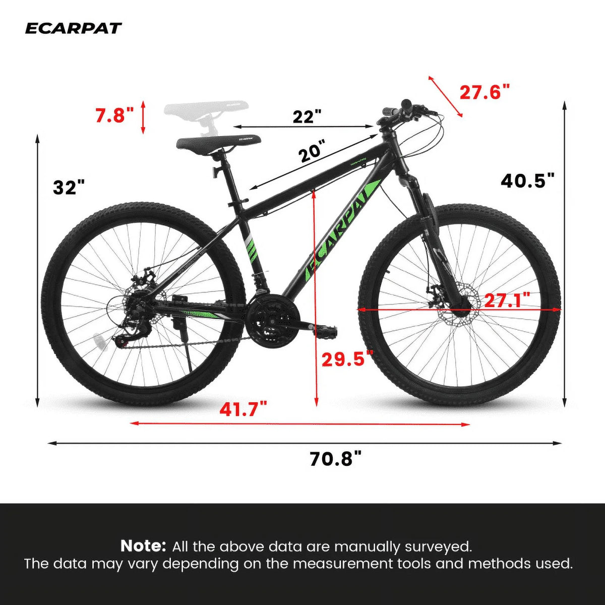 27 Inch Mountain Bike 21 Speed, Suspension Fork, Aluminum Frame Disc Brake, Mountain biking for both men and women.