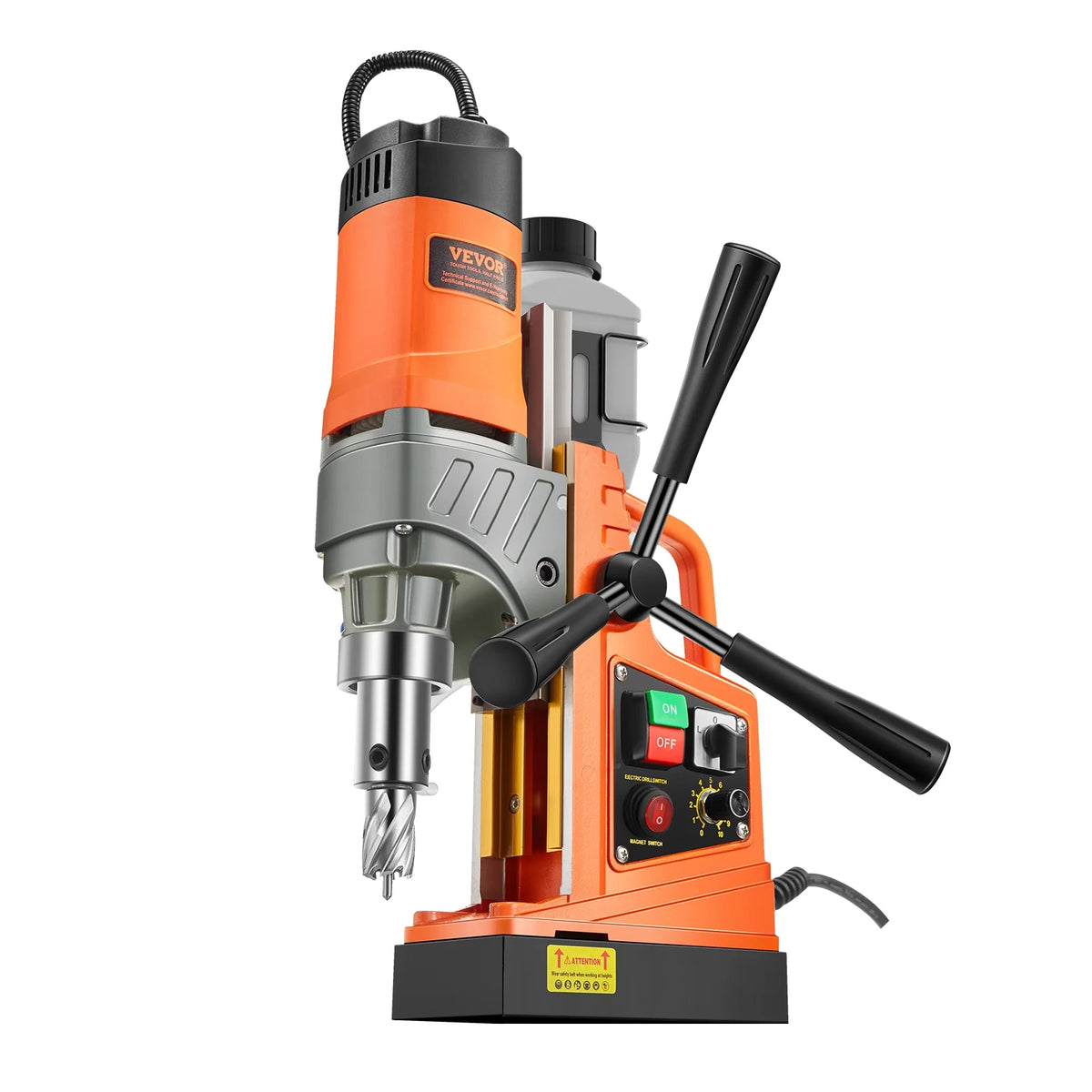 VEVOR Magnetic Drill, 1450W Motor 2 in Boring Diameter, 2878 lbf Portable Electric Mag Drill Press, with 6 Coring Bits, Variable Speed, Drilling Machine for Metal Surface, Home Improvement Industry