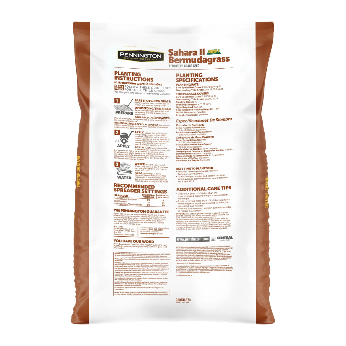 Pennington Sahara II Bermudagrass Penkoted Grass Seed 25 lb, Full Sun, Heat Tolerant