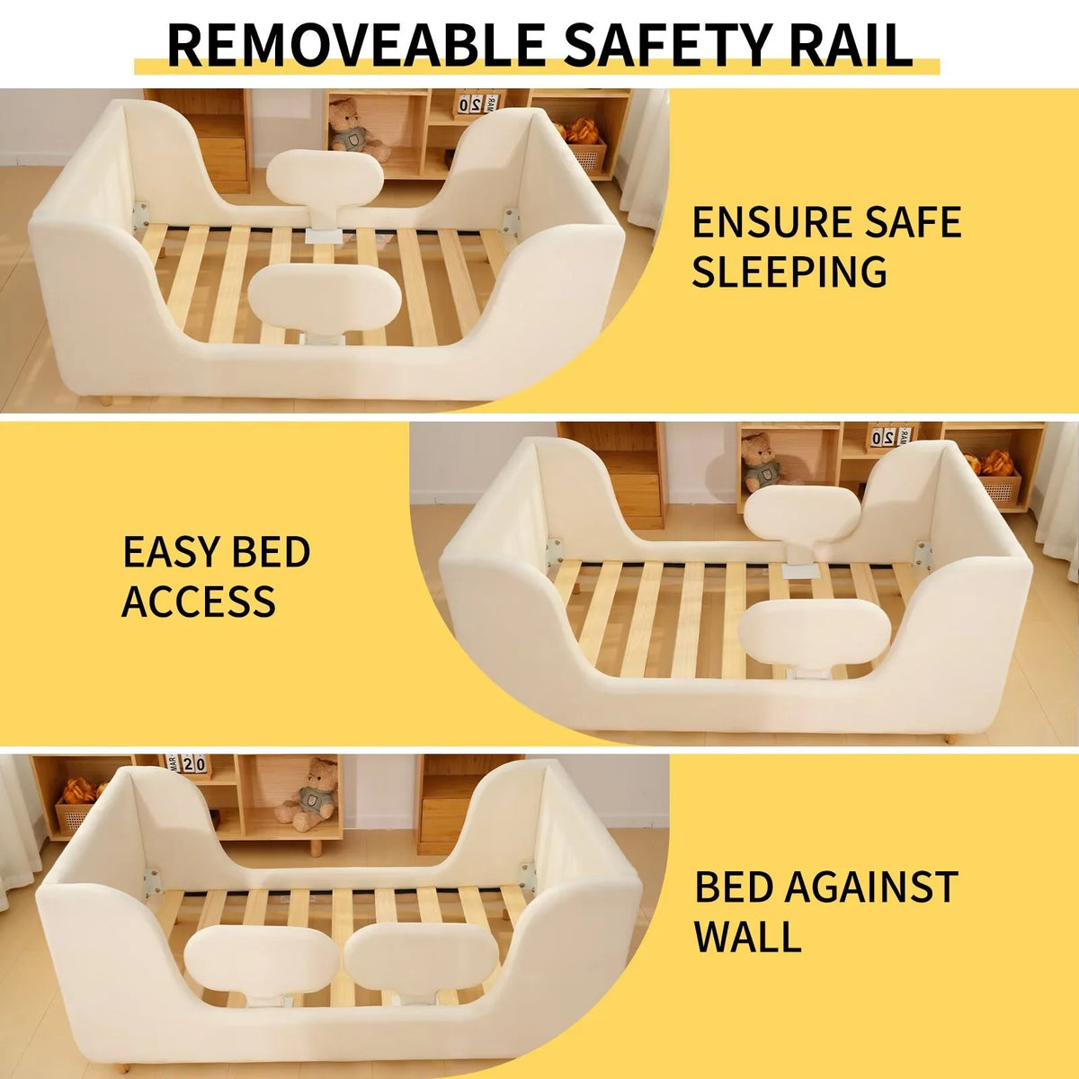 Lilypelle Toddler Bed Frame, Toddler Floor Bed with Removable Guard Rails, Small Bed for Boys and Girls, Standard Crib Size Toddler Bed��55.9 x 31.5 x 23.2 in��Beige