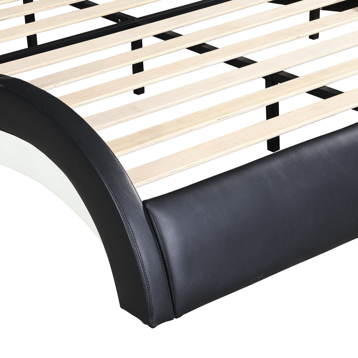 OYang King Size Platform Bed Frame wth LED Light And USB Charging Ports Headboard, Wave-Like Curve Backrest Vibration Massage Upholstered Faux Leather Bed for Home