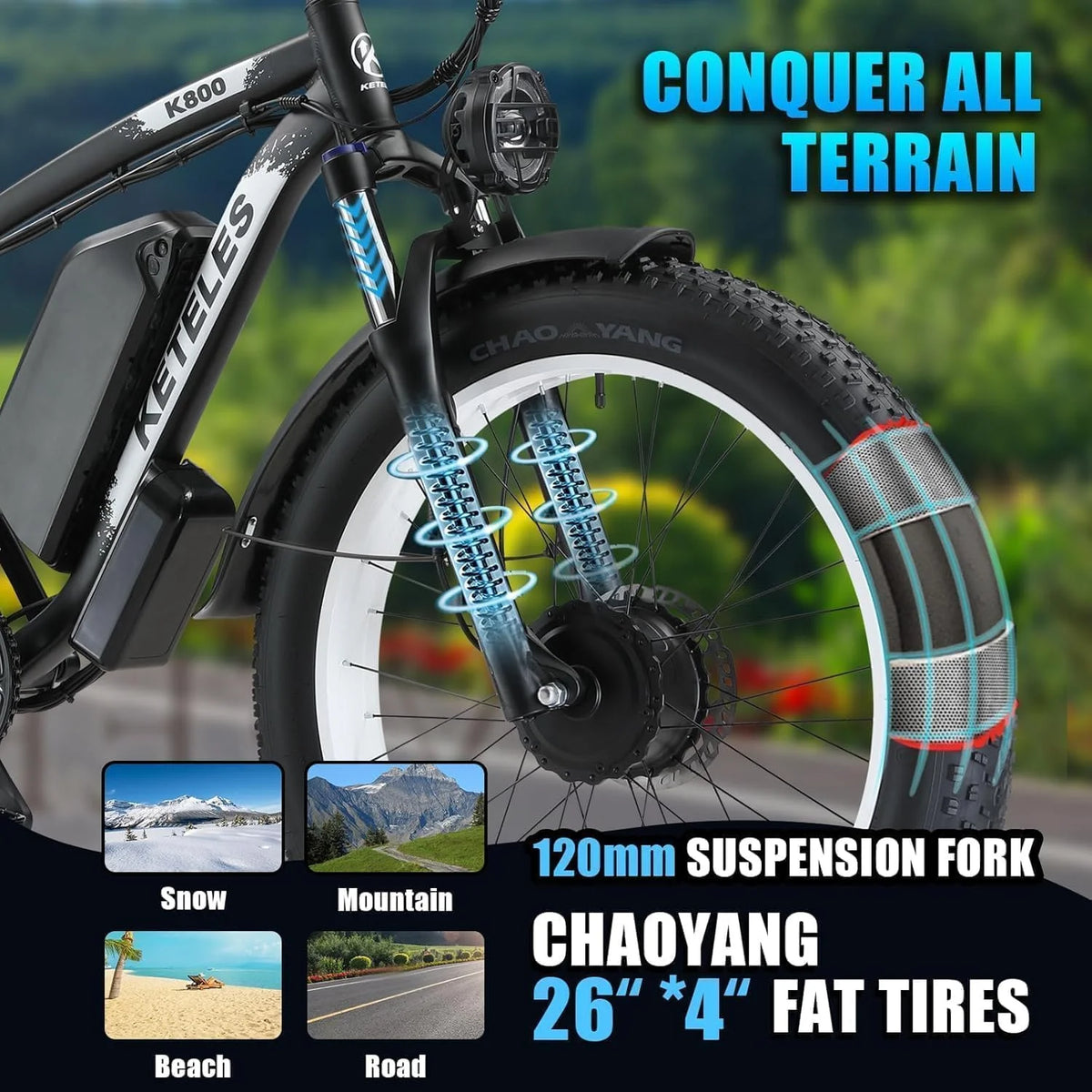 KETELES Electric Bike for Adults, Peak 4000W Dual Motor Ebike��26" Fat Tire Electric Mountain bike, 48V 23AH Removable Battery UL 2849.