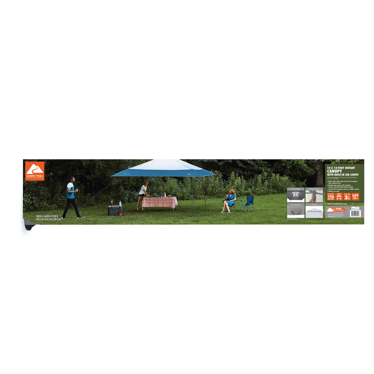 Ozark Trail 14' x 14' Instant Lighted Canopy for Camping - Blue, Gray