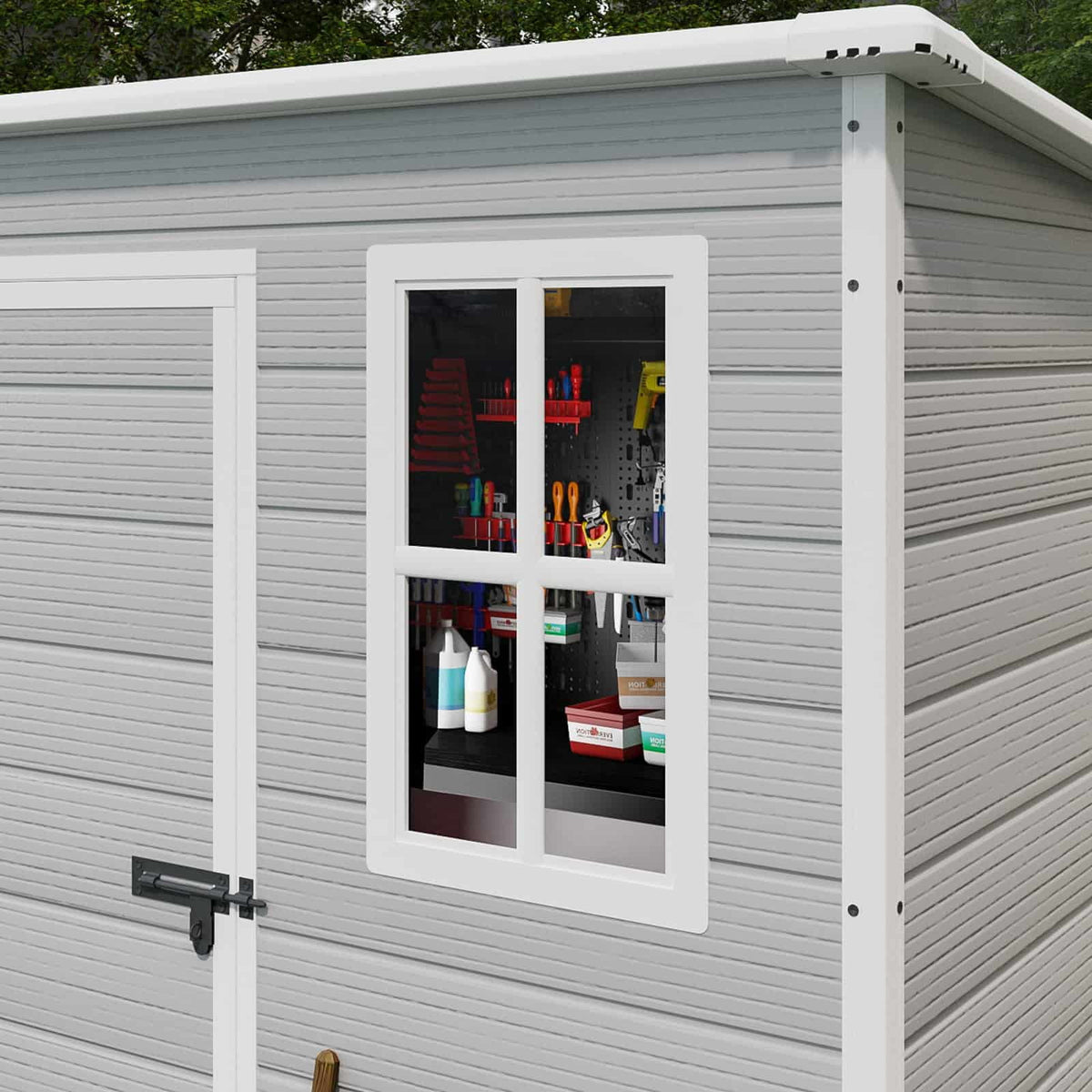 Lofka Resin Outdoor Storage Shed,5'x3' Storage Shed, Plastic Shed with Thick Resin Floor, Gray and White