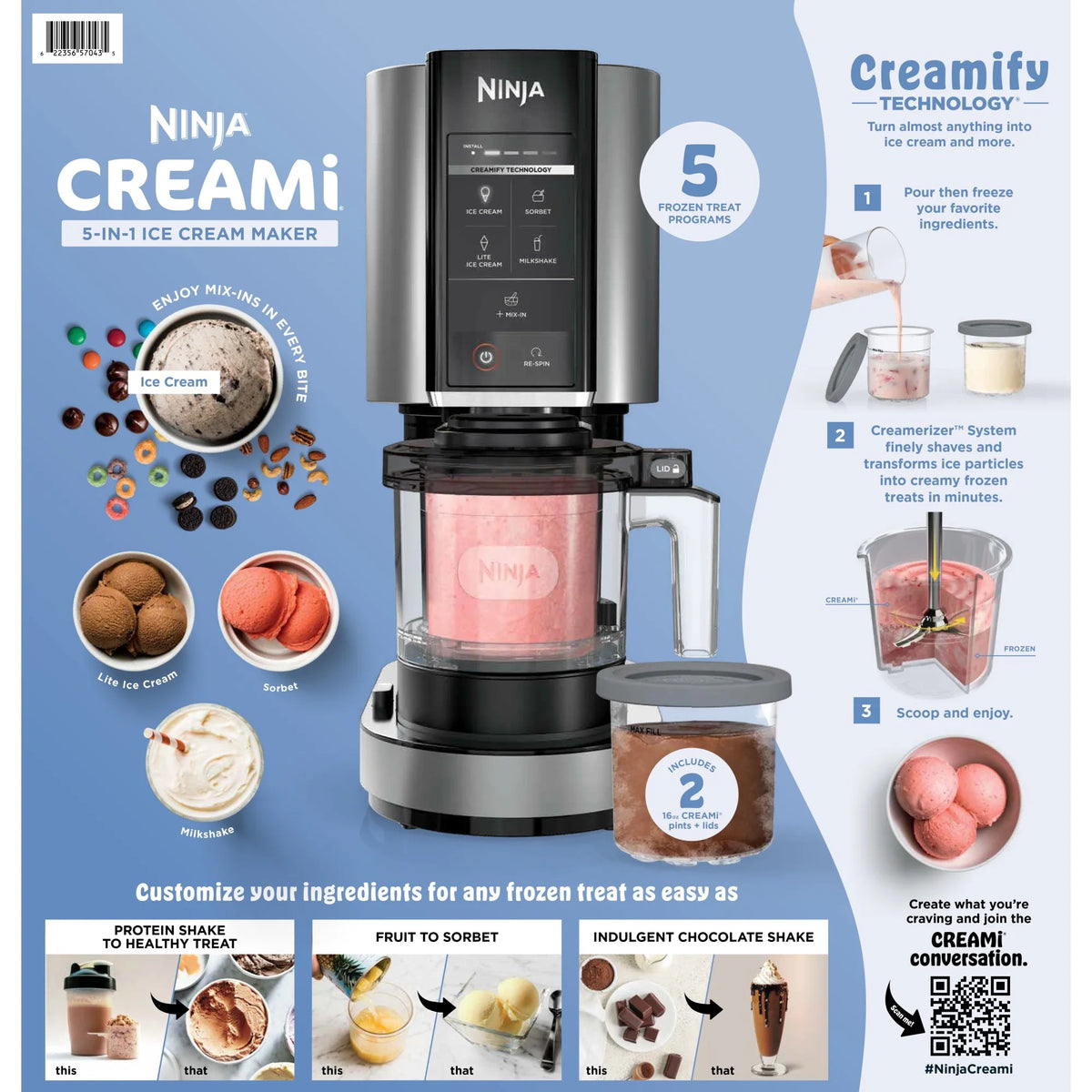 Ninja? CREAMi? Ice Cream Maker, 5 One-Touch Programs, with 2 Pints Included, Walmart Exclusive