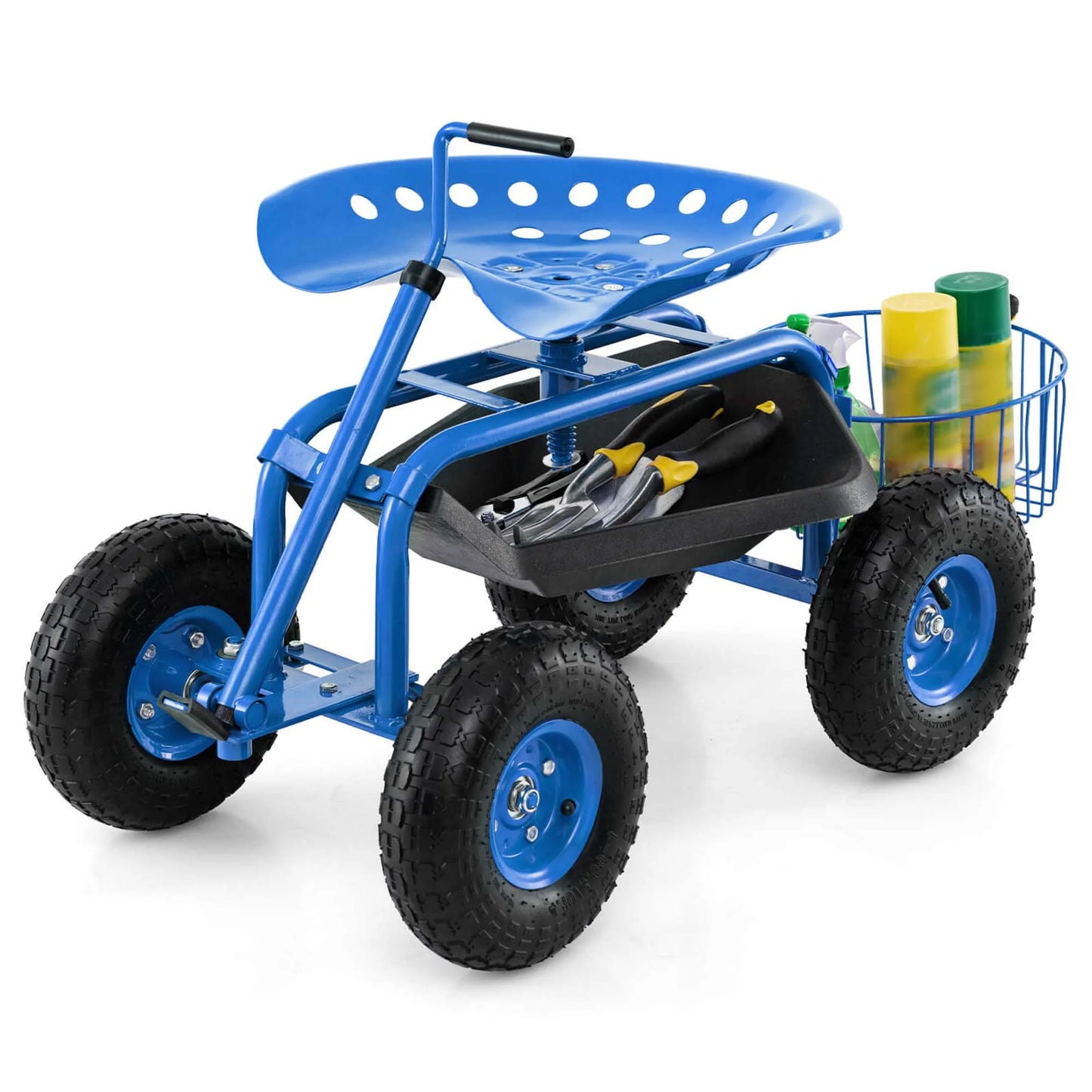 Costway Garden Cart Rolling Work Seat for Planting with Extendable Handle Green