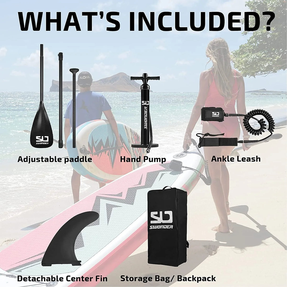 Swonder Inflatable Stand Up Paddle Board 10'x32”x6'' with Premium SUP Accessories - Backpack, Paddle, Pump and Leash