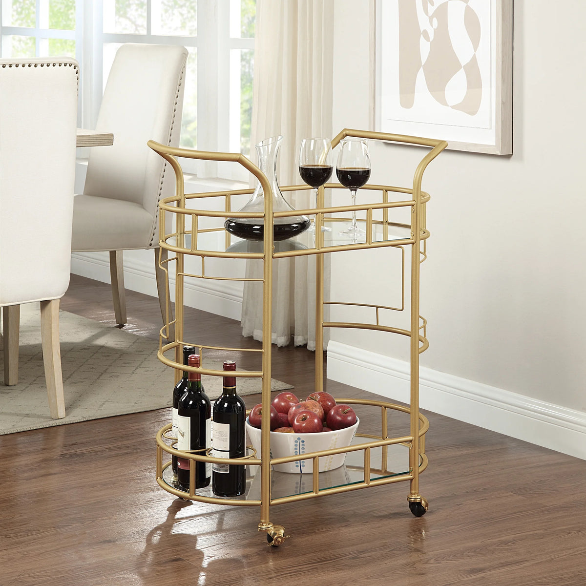 Better Homes & Gardens Fitzgerald Bar Cart with Matte Gold Metal Finish, 2-Tiers