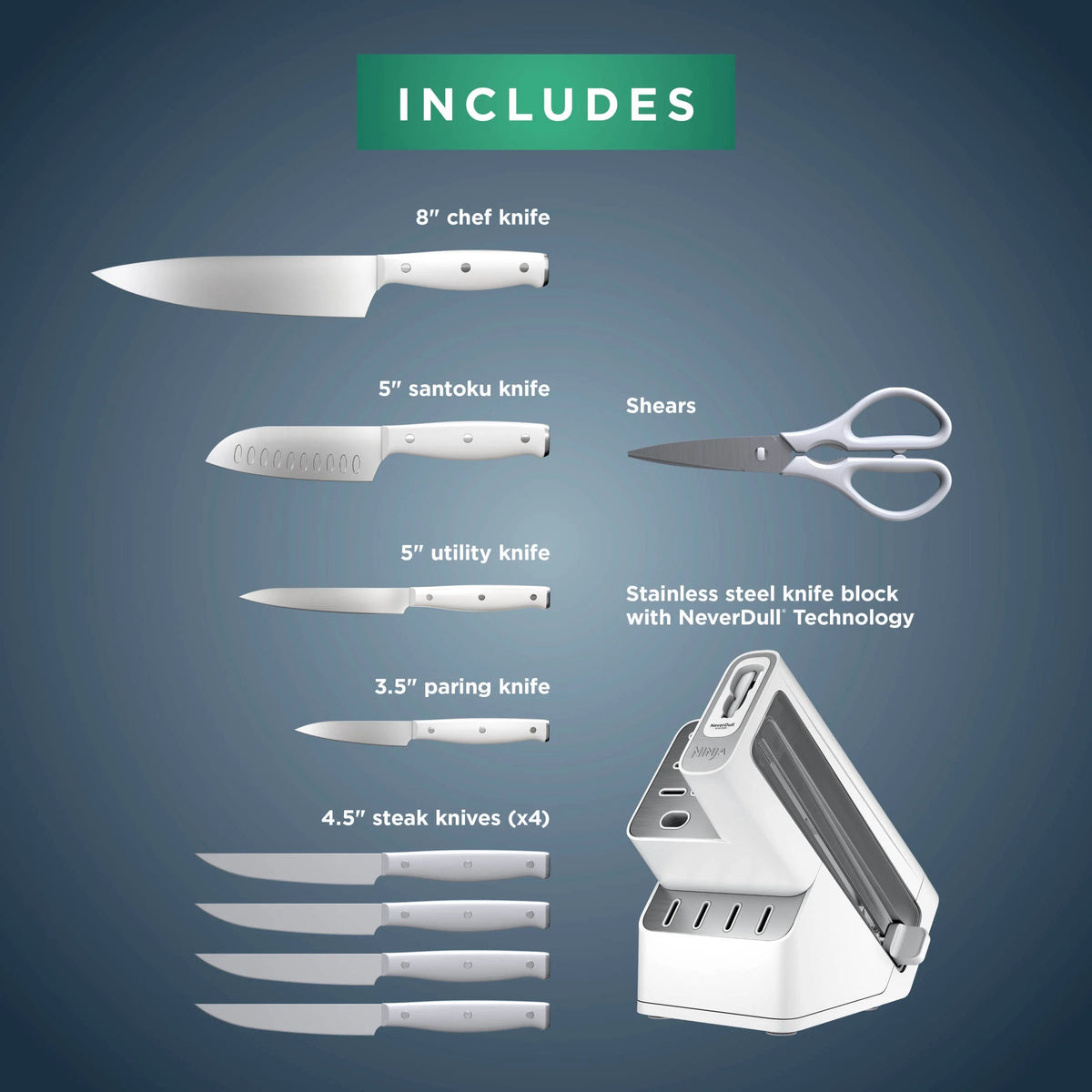 Ninja Foodi NeverDull 10-Piece Stainless Steel Essential Knife System with Sharpener, K12010 Black/Gray