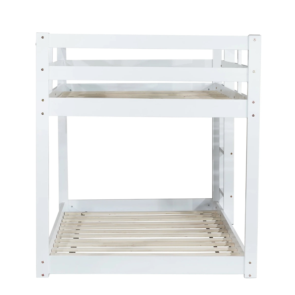 Twin Over Twin Floor Bunk Bed, UHOMEPRO Solid Wood Low Bunk Bed with Safety Rail, Ladder, Heavy Duty Bunk Beds, Space-Saving Bedroom Dorm Furniture, Gray