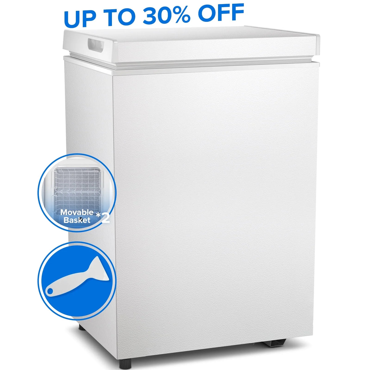 Auseo Mini Freezer Chest 3.5 cu ft, Black Deep Freezer & Side Handle, Compact Freezer with 7 Gear Adjustable Temperature, Removable Storage Basket*2, Energy Saving