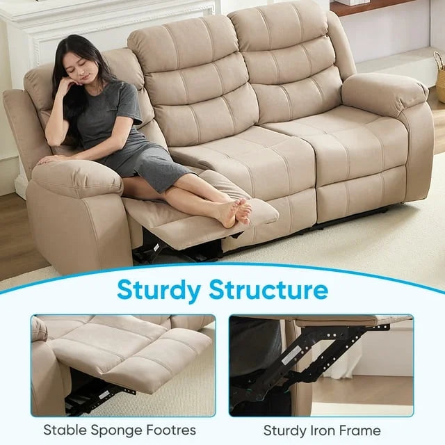 MUZZ Modern Reclining Sofa ,3-Seater Recliner Sofa with Cup Holders, Flip-Up Storage, Reversible Backrest and Footrest, Gray