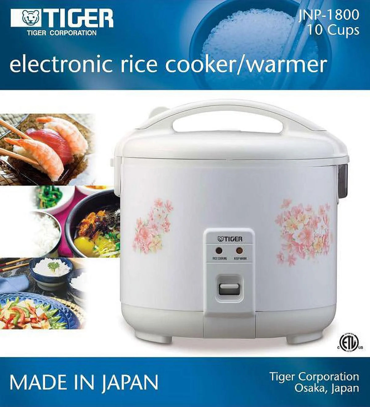 Tiger JNP-1800 10-Cup Floral White Rice Cooker & Warmer