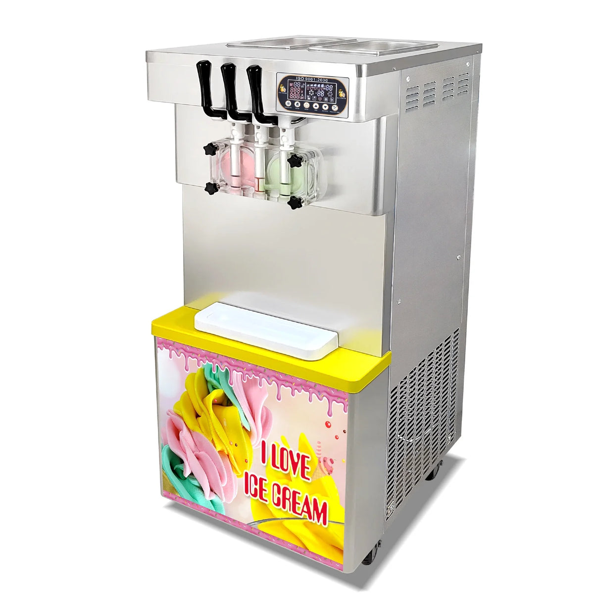 Kolice Commercial 3 Flavors Soft Serve Ice Cream Machine-Full Transparent Dispenser,Upper tanks Coolated
