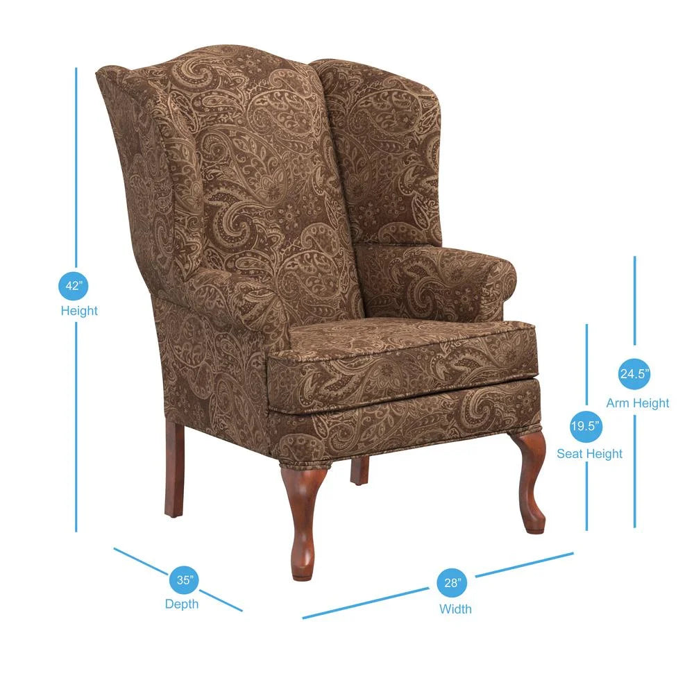 Comfort Pointe Paisley Cocoa Brown Chenille Fabric Wing Back Accent Chair