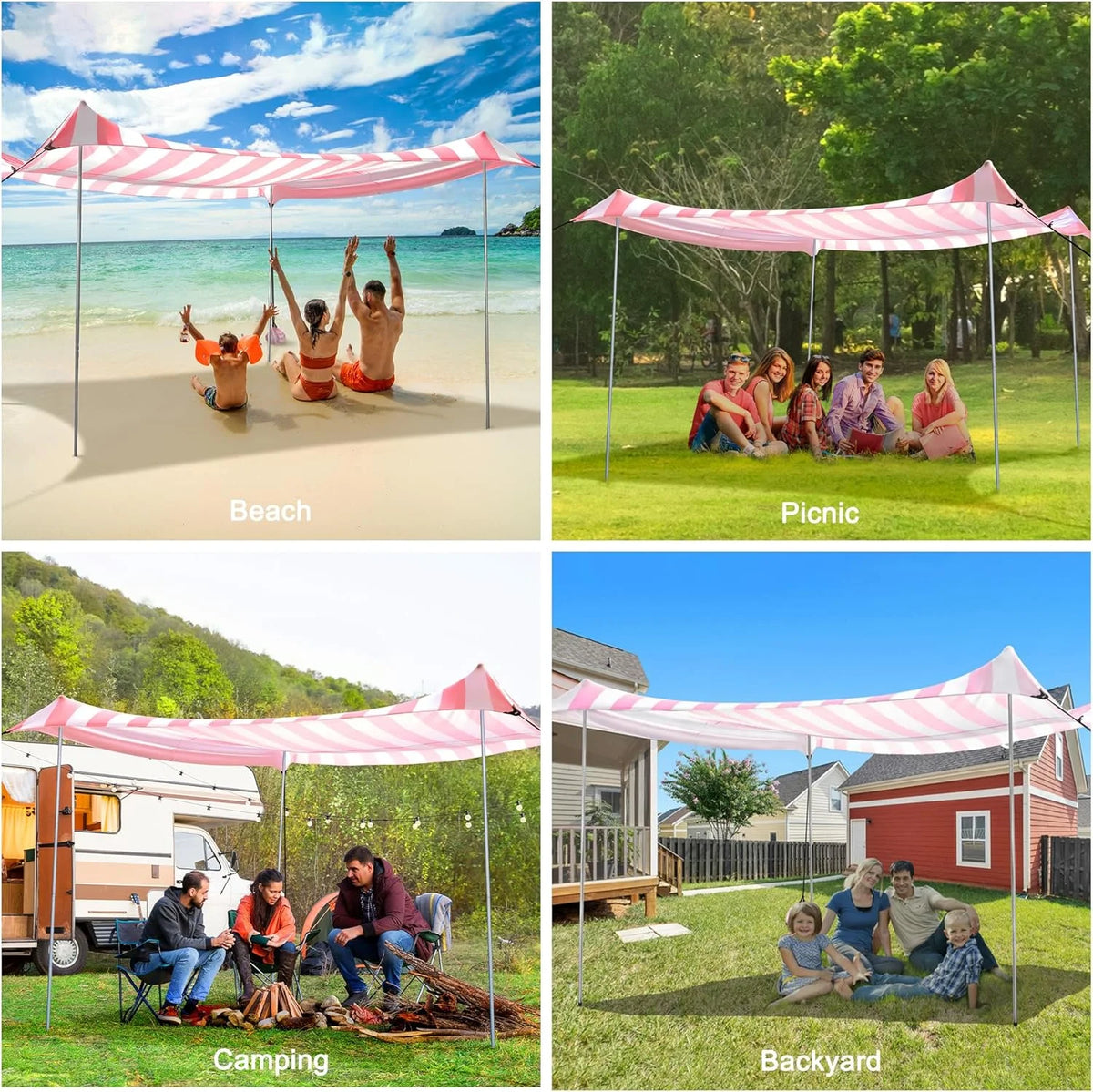 Beach Tent, UPF 50+ Beach Canopy Sun Shade, Portable 10×10 FT Large Pop-Up Beach Tent Sun Shelter with Sand Anchors, Ground Pegs, Easy Setup for Beach, Camping, Park, and Backyard Fun
