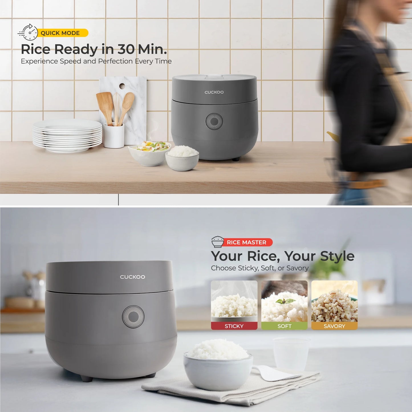 CUCKOO Rice Cooker 6 Cups Cooked, Warmer, Nonstick Pot and Fuzzy Logic Tech in Gray (CR-0375FG)