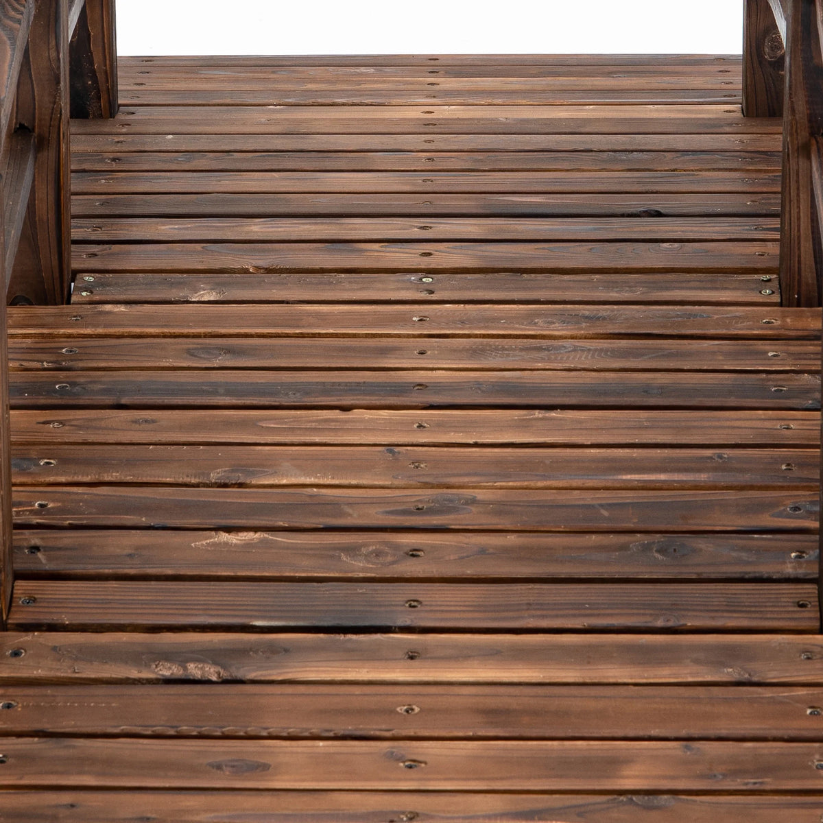 Outsunny 5 ft Wooden Garden Bridge Arc Stained Finish Footbridge with Railings for your Backyard, Stained Wood