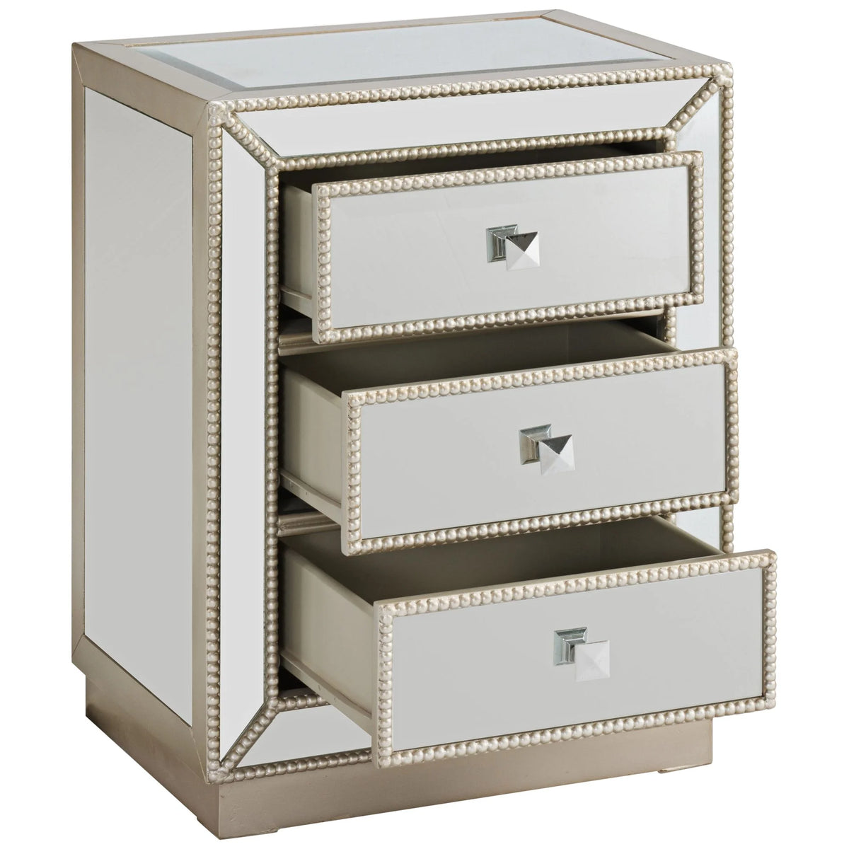 Coast to Coast Accents Modern Antique Silver Mirrored Rectangular Accent Table 20" x 15" with 3-Drawer for Living Room Bedroom