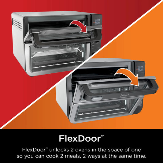 Ninja 10-in-1 Air Fryer, Double Door Toaster Oven with FlexDoor, FlavorSeal & Smart Finish, Rapid Top Convection and Air Fry Bottom, Bake, Toast, Air Fry, Pizza and More, Stainless Steel, DCT400
