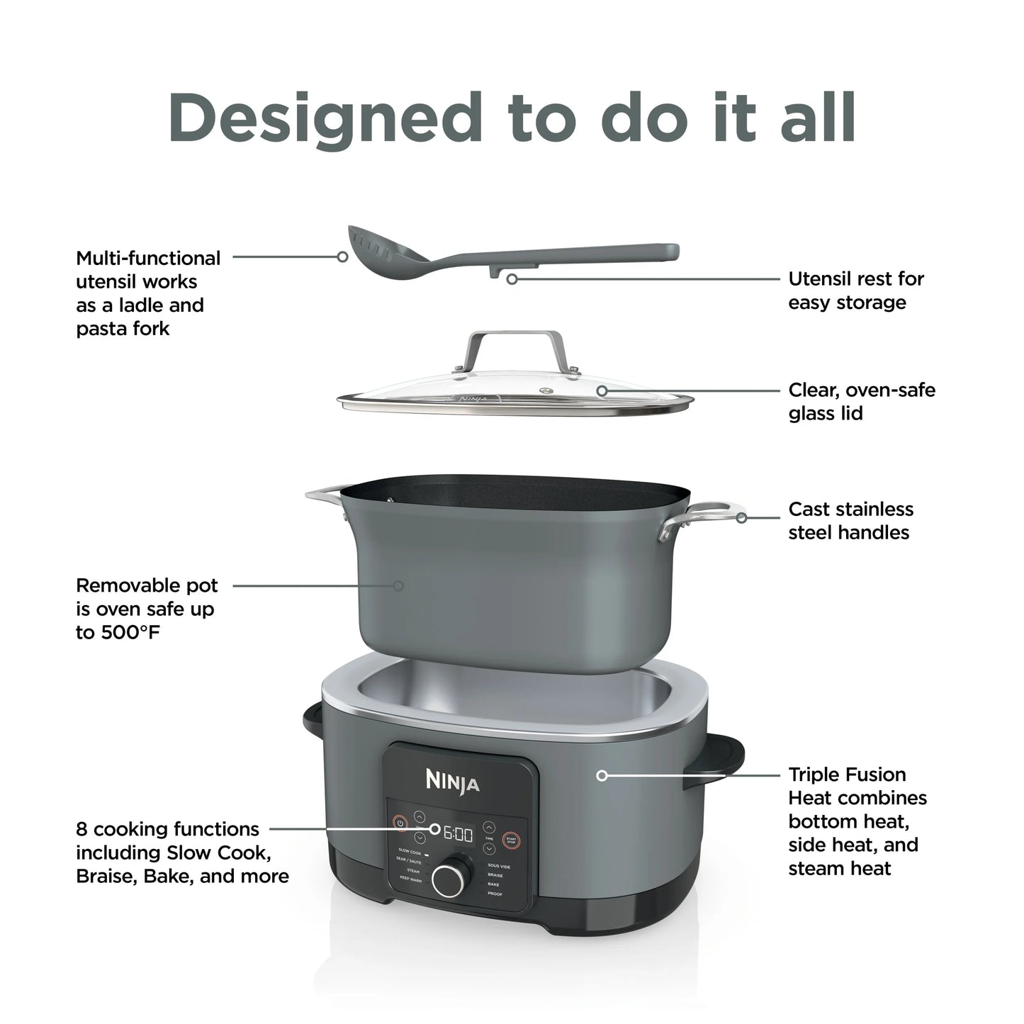 Ninja Foodi 8.5 Qt PossibleCooker PRO,Gray, MC1001