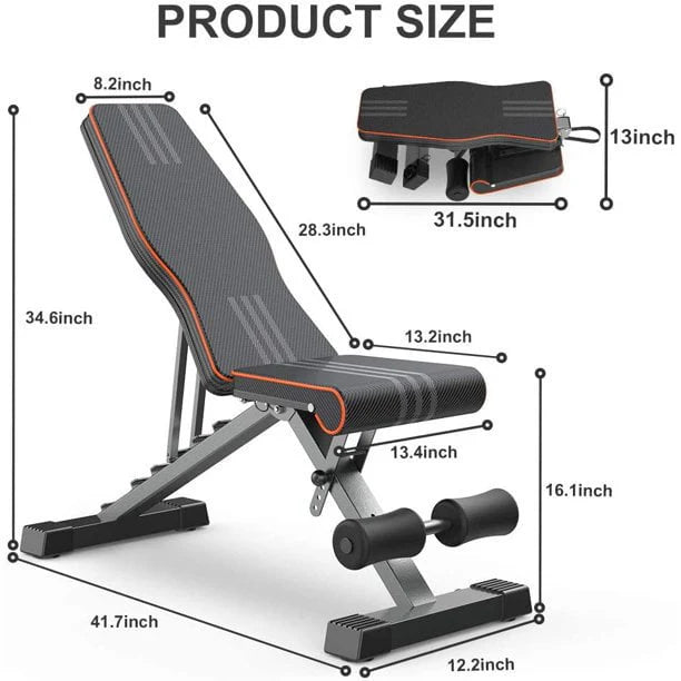 Yoleo 660 lbs Folding Sturdy Workout Bench Weight Strength Training Benches Thickness Pad with 7 Adjustable Incline