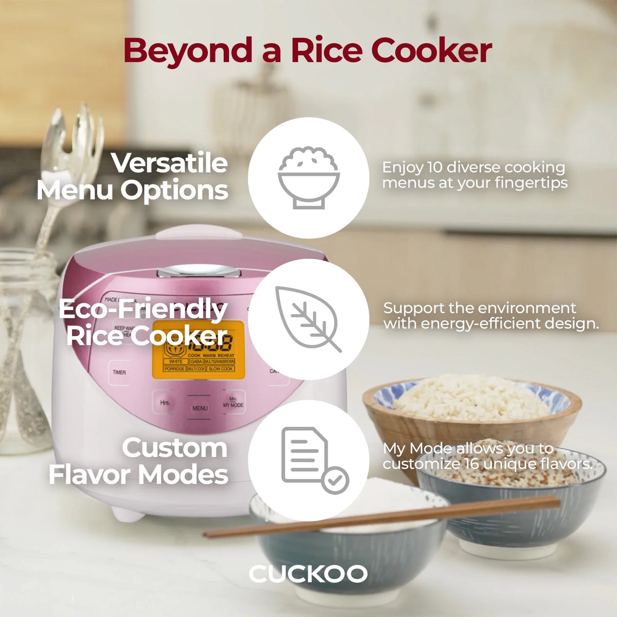 CUCKOO Rice Cooker 12 Cups Cooked Warmer with Nonstick Pot 7 Menu Options and Micom Fuzzy Logic Tech in White/Pink (CR-0631F)