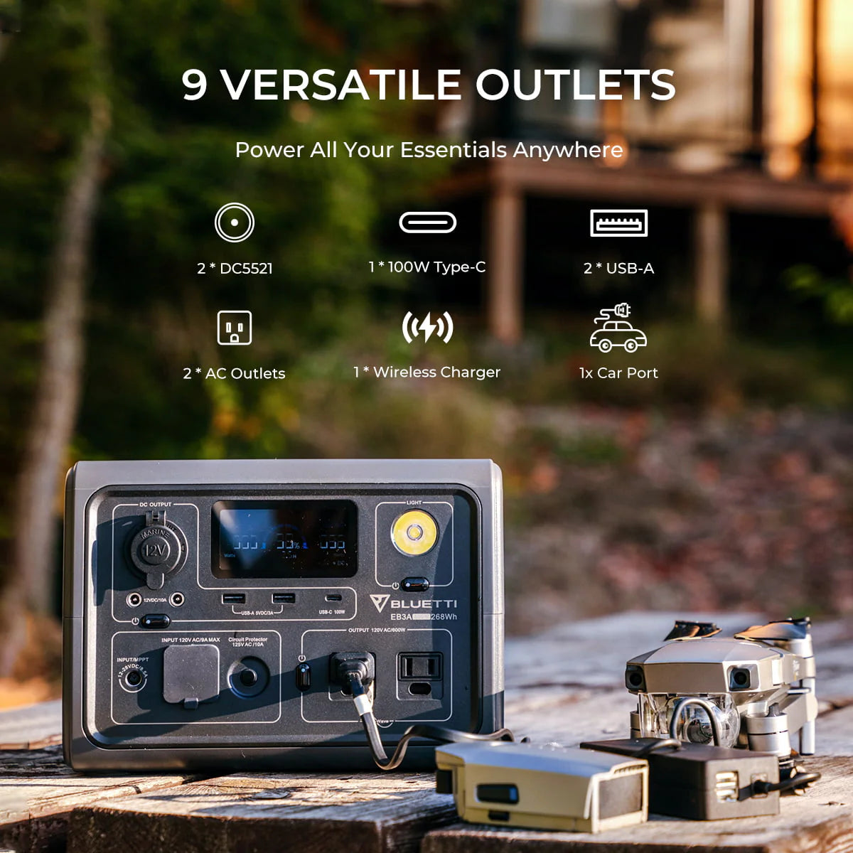 BLUETTI EB3A Solar Generator, 600W/268Wh Portable Power Station, UPS LiFePO4 Solar Generator for House, Camping
