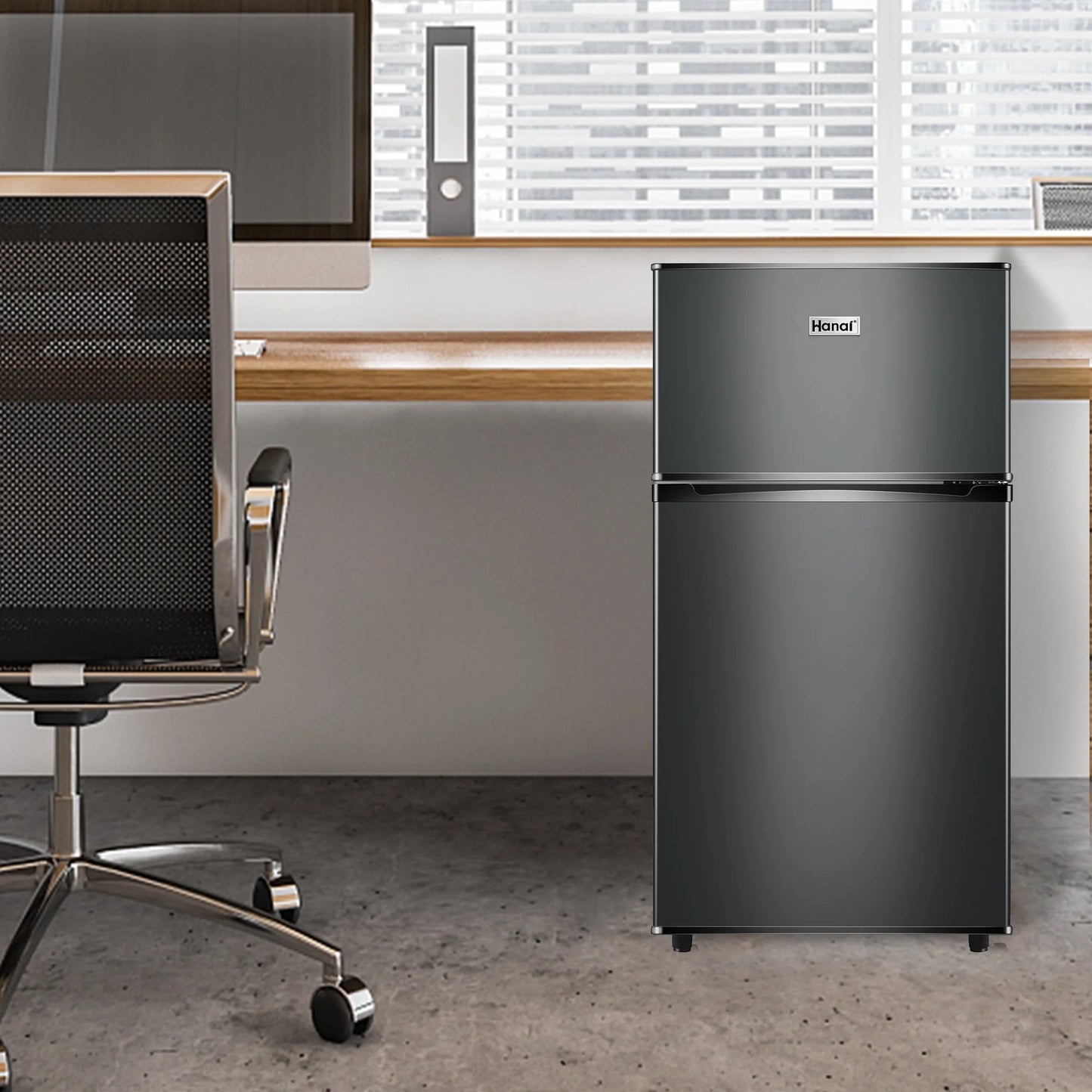 WANAI Two Door Mini Fridge with Freezer, 3.5 Cu ft Small Freezer ,Dark Grey