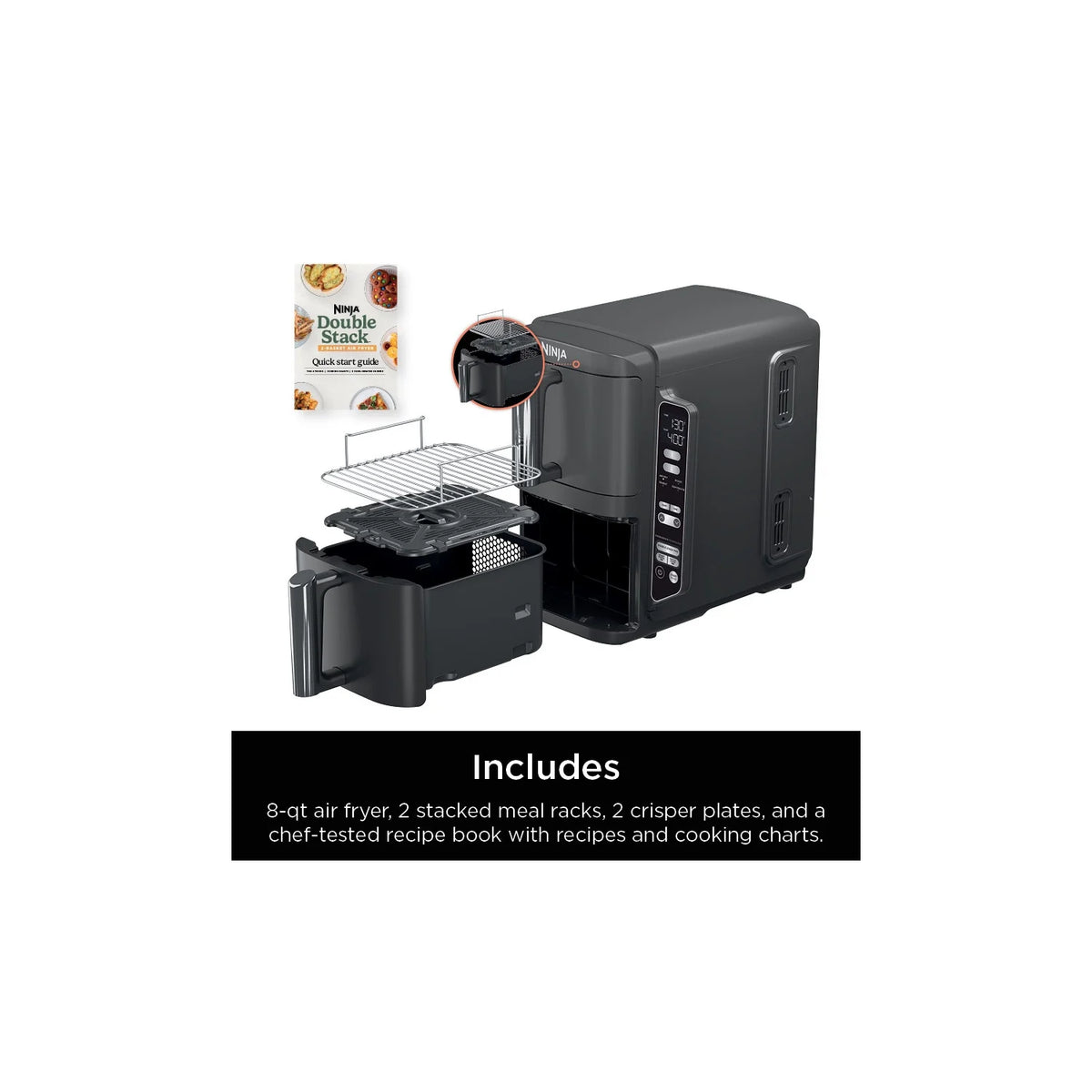 Ninja DoubleStack XL 2-Basket Air Fryer, DoubleStack Technology Cooks 4 Foods at Once, Space Saving Design, 10 QT, 4-in-1, Smart Finish & Match Cook, SL400