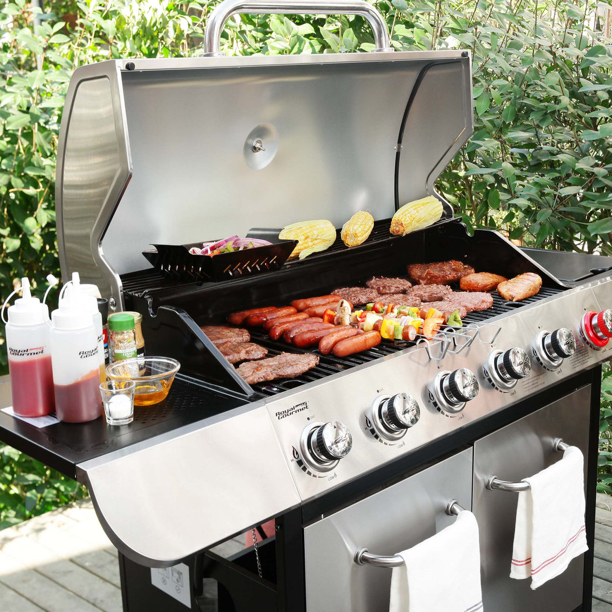 Gourmet SG6002 Classic 6-Burner 71000-BTU LP Gas Grill with Sear Burner and Side Burner, Stainless Steel