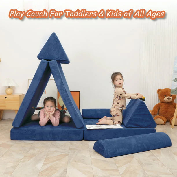 Tolead Play Couch for Kids Imaginative Furniture,6 pcs Kids Couch, Modular Sectional Sofa, Playhouse Play Set for Toddlers Babies, Girls and Boys Playroom Floor Sofa, Large, Navy Blue