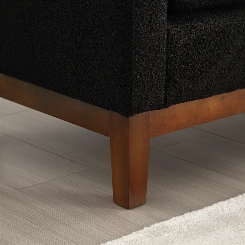 53.5"W Elegant Upholstered Bench with Wood Legs & Round Pillows,Comfy Boucle Fabric Footrest with Arms, Entryway Bench for End of Bed, Bedroom and Living Room, Ivory