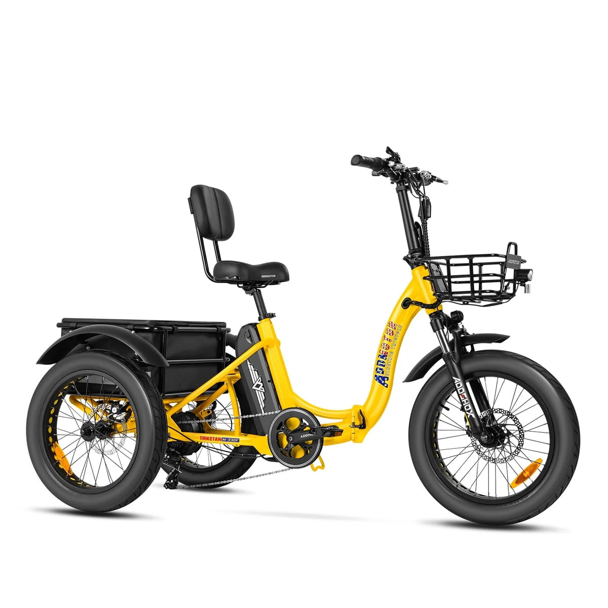 Addmotor Electric Trike, 750W Foldable Electric Tricycle, Folding Electric Trike for Adults,48V 20Ah Removable Battery,20" Fat Tire Electric Trikes with Rear Speed Differential,M-330F Yellow