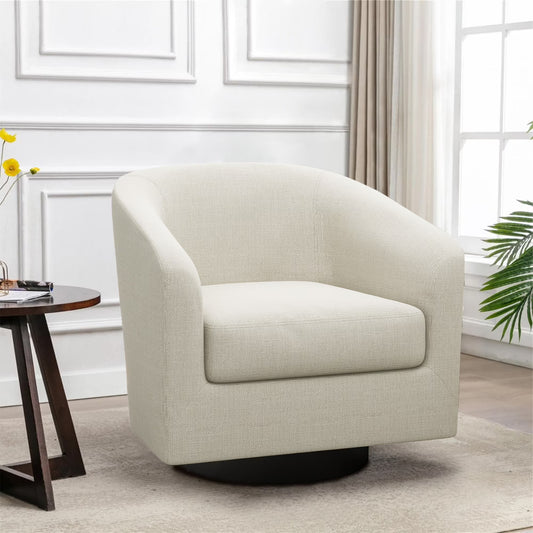 UIXE Swivel Accent Chair, Upholstered Fabric Barrel Chair for Living Room, Small Single Sofa Bedroom Reading Seat, Light Gray