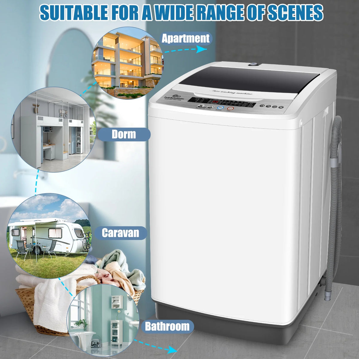 Qhomic Portable Washing Machine, 17.8lbs Large Fully-Automatic Laundry Washer, 10 Washing Programs & 8 Water Levels Selections Machine Ideal for Apartments Dorms Families