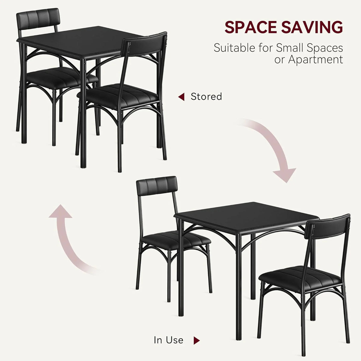 Dining Table Set for 2, Kitchen Table and Chairs for 2 with Upholstered Chairs, 3 Piece Dining Room Table Set, Square Kitchen Table Set for Small Space, Apartment, Studio
