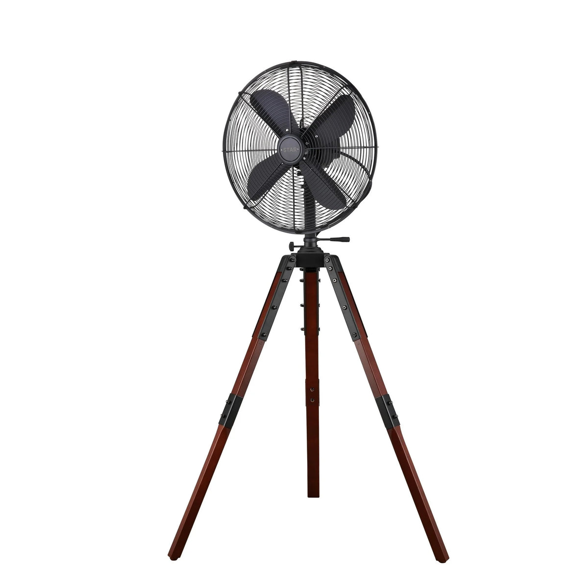 Star Fans Star Tripod 16-inch Stand Fan with Wooden Legs Matte White Steel Matte