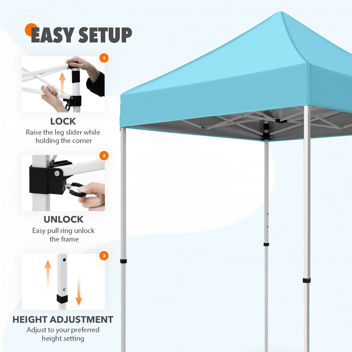 EAGLE PEAK 5x5 Pop Up Canopy Tent Instant Outdoor Canopy Easy Set-up Straight Leg Folding Shelter(Blue)