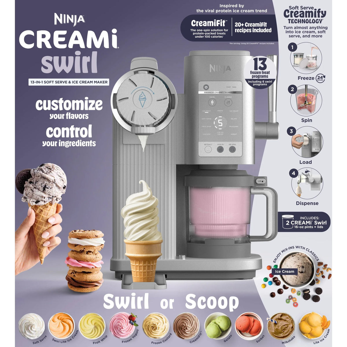 Ninja Swirl? by CREAMi? Soft Serve and Ice Cream Maker, 13 One-Touch Programs, NC701