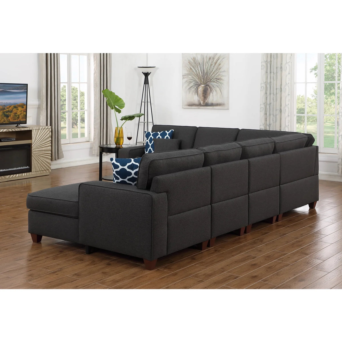 Devion Furniture 7-Piece Upholstered Modern Fabric Sectional in Light Gray