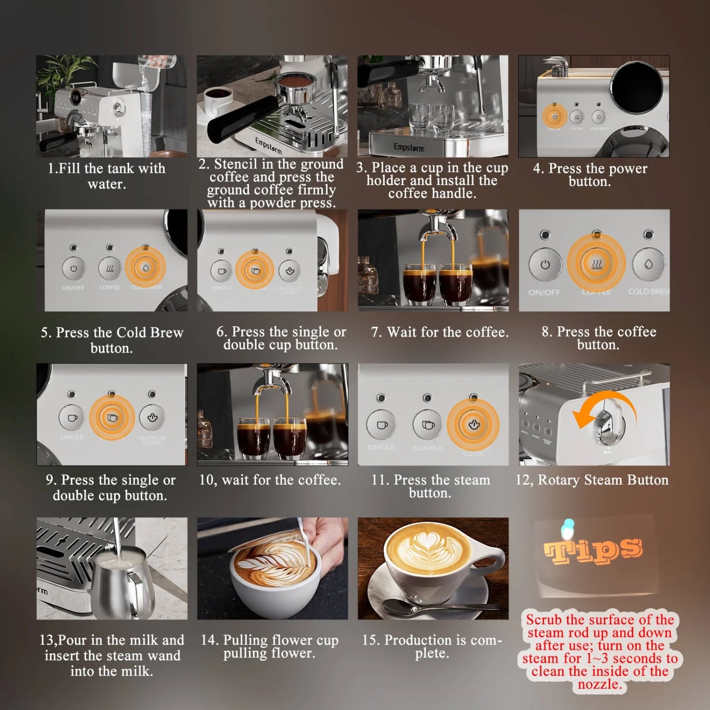 Empstorm 20 Bar Espresso Machine, Hot and Iced Coffee Machine with Cold Brew, Espresso Maker with Milk Frother,with 51oz Water Tank,for Latte, Cappuccino, Cold Brew