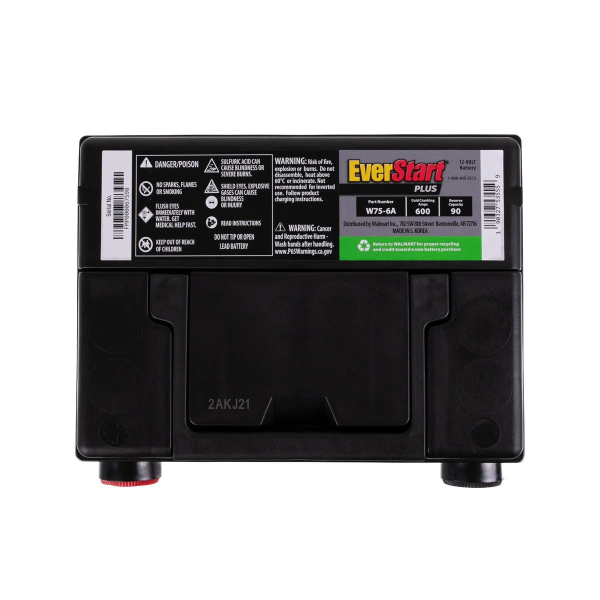 EverStart Plus Lead Acid Automotive Battery, Group Size 75 (12 Volt/600 CCA)