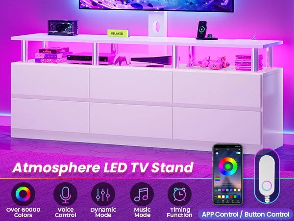 Afuhokles TV Stand with Mount and Power Outlet, TV Mount for up to 75 inch TVs, Modern LED TV Stand with 6 Drawers, Black