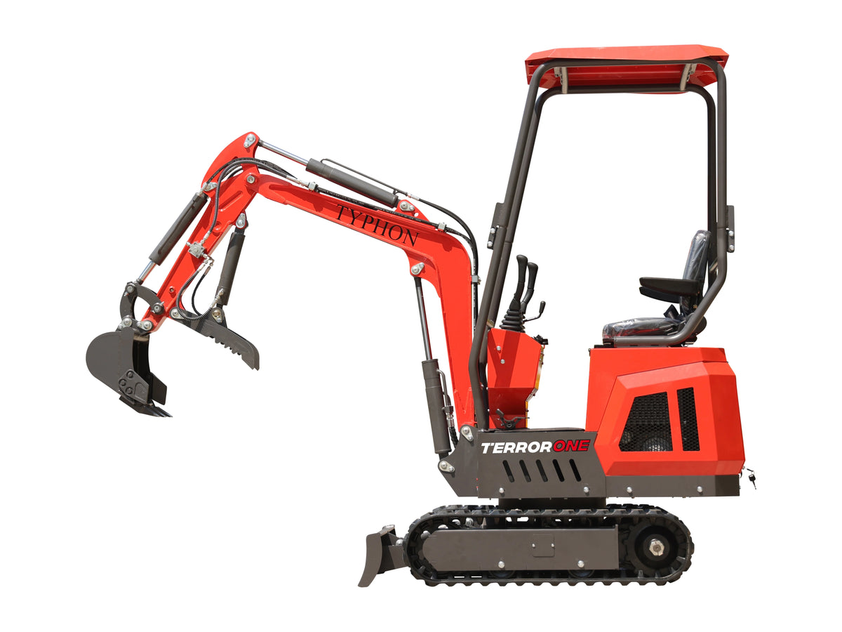 TYPHON TERROR ONE STORM 1-Ton Mini Excavator with Canopy, Hydraulic Thumb, and 13.5hp Engine